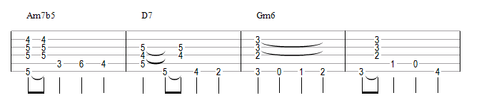 Am7b5 D7 Gm6 (II V I mineur)